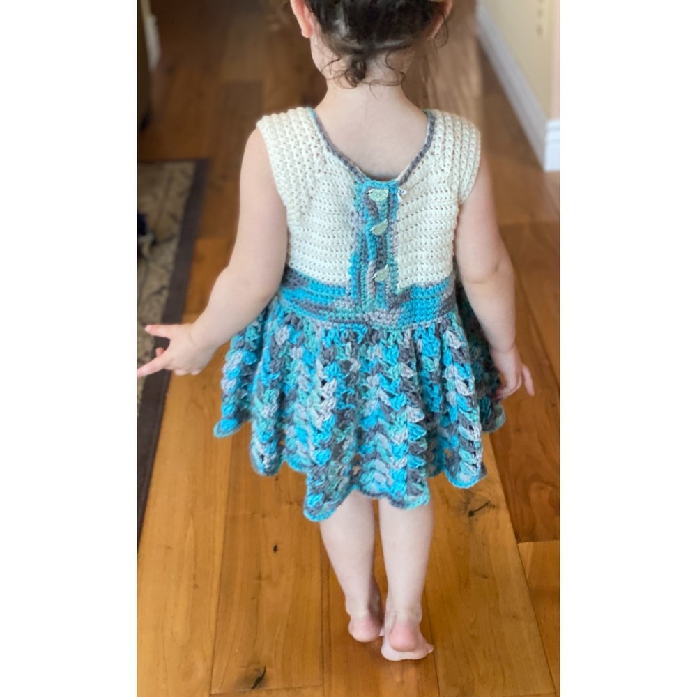 Blue Crochet Dress for Toddlers. Handmade, one of a kind. Excellent condition. - Picture 13 of 16